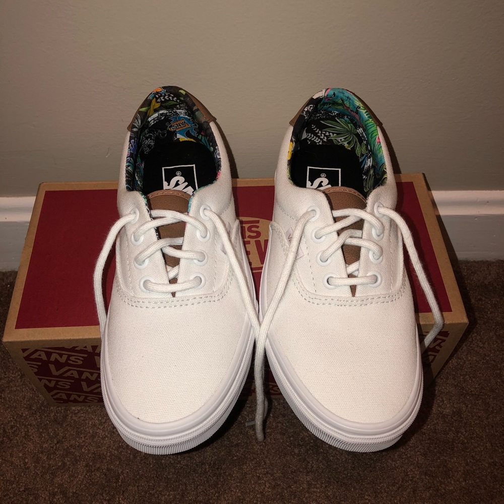 White And Floral Vans